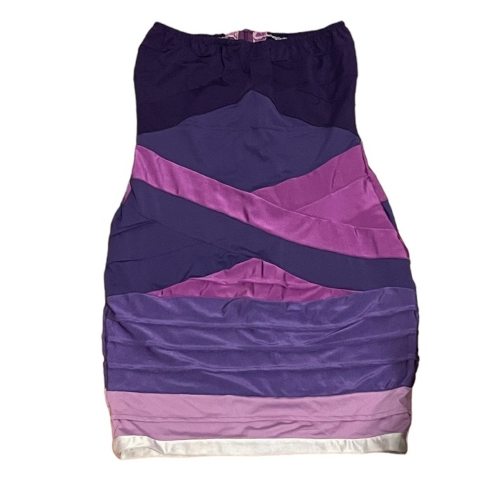 Purple Striped Strapless Mini Dress